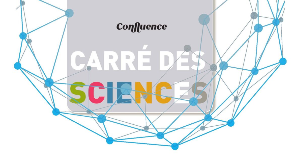 Réseau de points et de lignes bleus entourant le titre « Carré des sciences » de Confluence